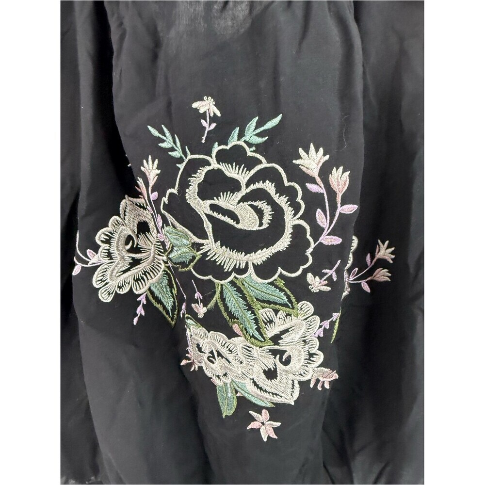 twik shirt blouse flowers Black Peasant Blouse with Floral Embroidery - Picture 4 of 12